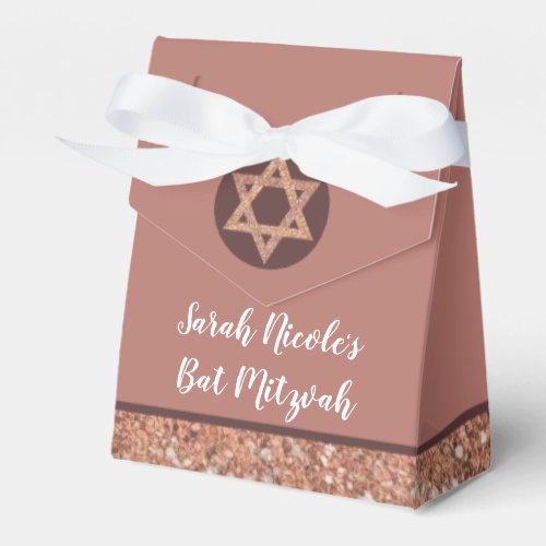 Bat Mitzvah Rose Gold Glitter Chic Glam Party Favor Boxes