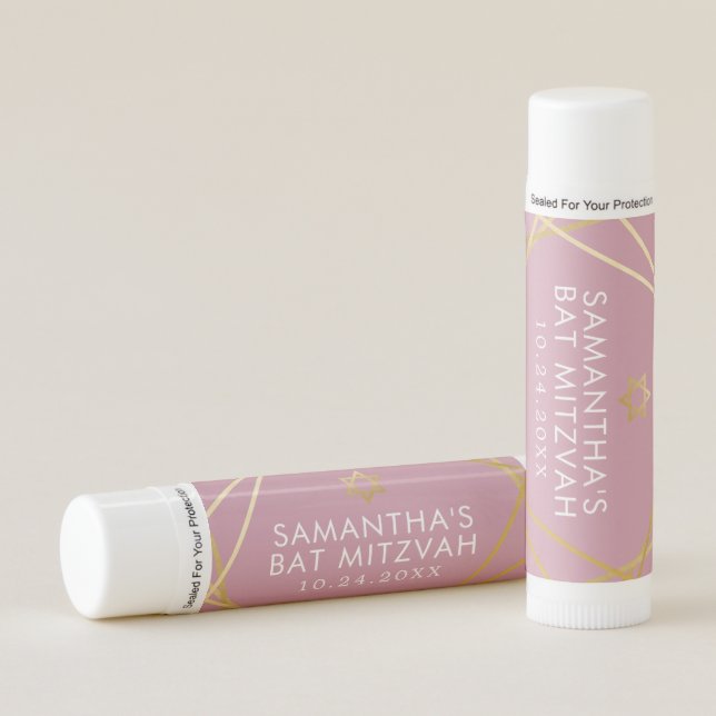 Bat Mitzvah Rose Gold Modern Personalized Favor Lip Balm (Front)