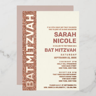 Bat Mitzvah Rose Gold Modern Typography Rose Gold Foil Invitation