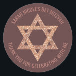 Bat Mitzvah Rose Gold Star Of David Thank You Classic Round Sticker<br><div class="desc">All text on these round stickers can be customized making these faux rose gold glitter Star of David envelope seals perfect for a Bat Mitzvah Thank You favor or for any occasion you wish to personalize them for. The Magen David fashioned out of photo real glitter pops against a dark...</div>