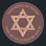 Bat Mitzvah Rose Gold Star Of David Thank You Classic Round Sticker<br><div class="desc">All text on these round stickers can be customized making these faux rose gold glitter Star of David envelope seals perfect for a Bat Mitzvah Thank You favor or for any occasion you wish to personalize them for. The Magen David fashioned out of photo real glitter pops against a dark...</div>