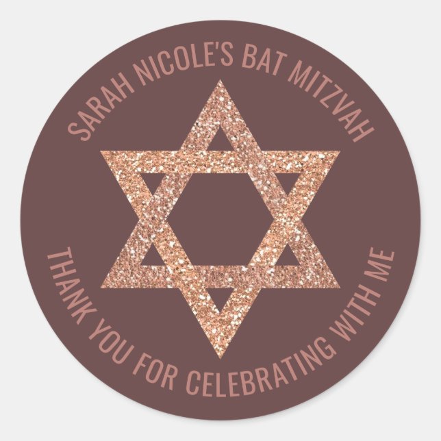 Bat Mitzvah Rose Gold Star Of David Thank You Classic Round Sticker (Front)