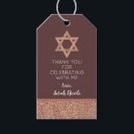 Bat Mitzvah Rose Gold Star Of David Thank You Gift Tags<br><div class="desc">Personalize these faux rose gold glitter Star of David accent thank you gift tags as a special touch to your Bat Mitzvah party plans. White text on a deep mauve background can be customized independently - on the front, the thank you section in a simple sans sherif font and the...</div>