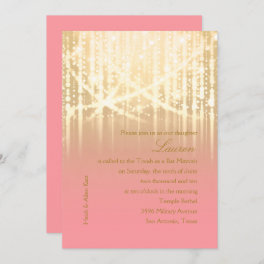 Bat Mitzvah Rose Pink and Gold Sparkly Lights Invitation