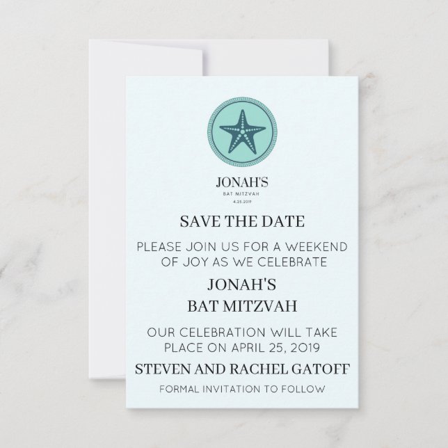 BAT MITZVAH SAVE THE DATE INVITATION (Front)