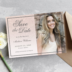 Bat Mitzvah Save The Date Rose Gold Glitter Photo