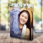 Bat Mitzvah Script Gold Floral Watercolor Keepsake Photo Block<br><div class="desc">Be proud, rejoice and showcase this milestone of your favorite Bat Mitzvah with this sophisticated, personalized keepsake custom photo block! A chic, stunning, white and gold glitter floral watercolor with white script typography and san serif type overlay the photo of your choice. Personalize the custom text with your Bat Mitzvah’s...</div>