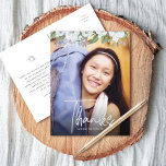 Bat Mitzvah Script Photo Silver Floral Thank You Postcard<br><div class="desc">Make sure your favorite Bat Mitzvah shows her appreciation to all who supported her milestone event! Send out this sophisticated, personalized thank you postcard! A chic, stunning, white and silver glitter floral watercolor with faux silver foil script typography and sans serif type overlay the photo of your choice. A faux...</div>