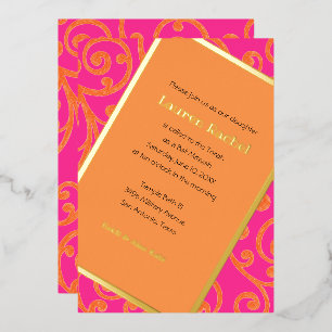 Bat Mitzvah Scroll Pattern Orange Foil Invitation