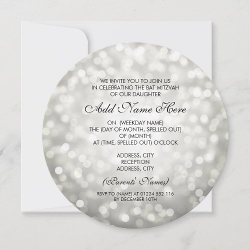 Bat Mitzvah Silver Glitter Lights Invitation