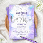 Bat Mitzvah Silver Purple Watercolor Girly 2 Venue Invitation<br><div class="desc">Be proud, rejoice and showcase this milestone of your favorite Bat Mitzvah! Send out this stunning, modern, personalized invitation for an event to remember. Sparkly faux silver foil script, glitter dots. Star of David and typography script overlay a light purple watercolor background. Personalize the custom text with your Bat Mitzvah’s...</div>