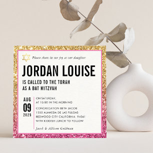 BAT MITZVAH simple modern chic pink gold glitter Invitation