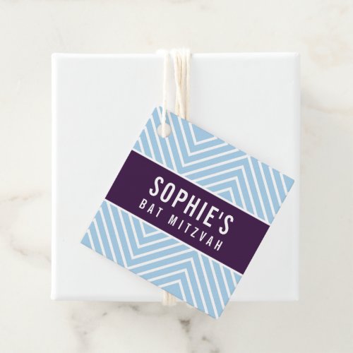 BAT MITZVAH simple modern geometric aubergine blue Favor Tags