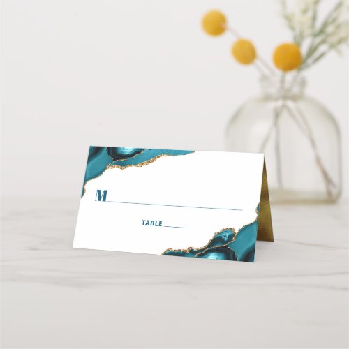 Bat Mitzvah Simple Modern Turquoise Gold Agate Place Card