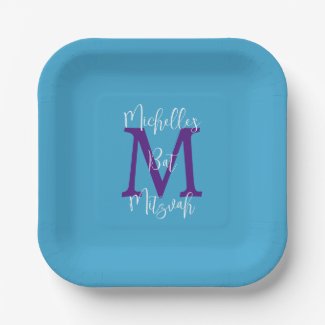 Bat Mitzvah Sky Blue Purple White Name Monogram
