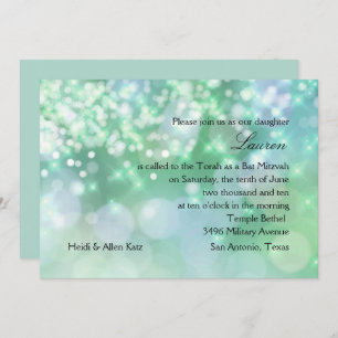 Bat Mitzvah Sparkle Lights Aqua Invitation