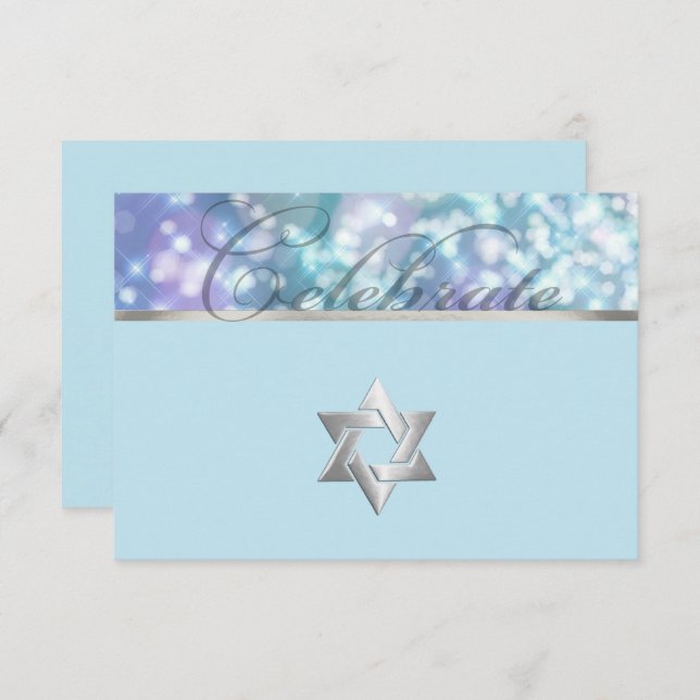Bat Mitzvah Sparkle Lights Blue and Purple Invitation (Front/Back)