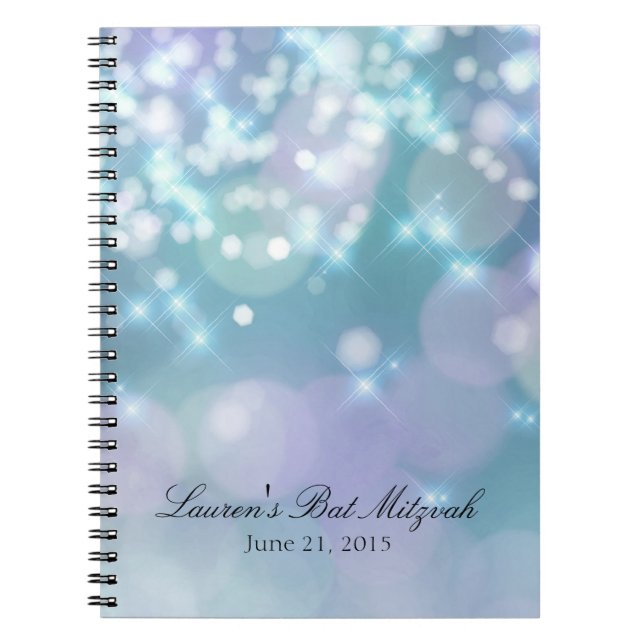 Bat Mitzvah Sparkle Lights Blue and Purple Notebook (Front)