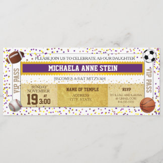 Bat Mitzvah Sports Theme ticket invitation