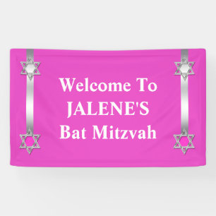 Bat mitzvah star david pink banner