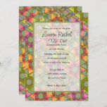Bat Mitzvah Star of David Damask Green Pink Yellow Invitation<br><div class="desc">Bar Mitzvah and Bat Mitzvah invitation sets designed by Umua. Printed and shipped by Zazzle or its partners.</div>