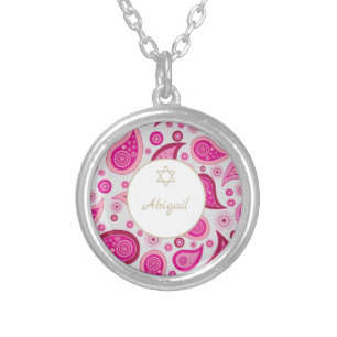 Bat MItzvah Star of David Necklace Pink Pattern