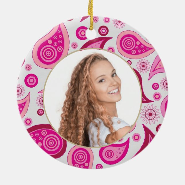 Bat MItzvah Star of David Photo Pink Pattern Ceramic Ornament (Back)