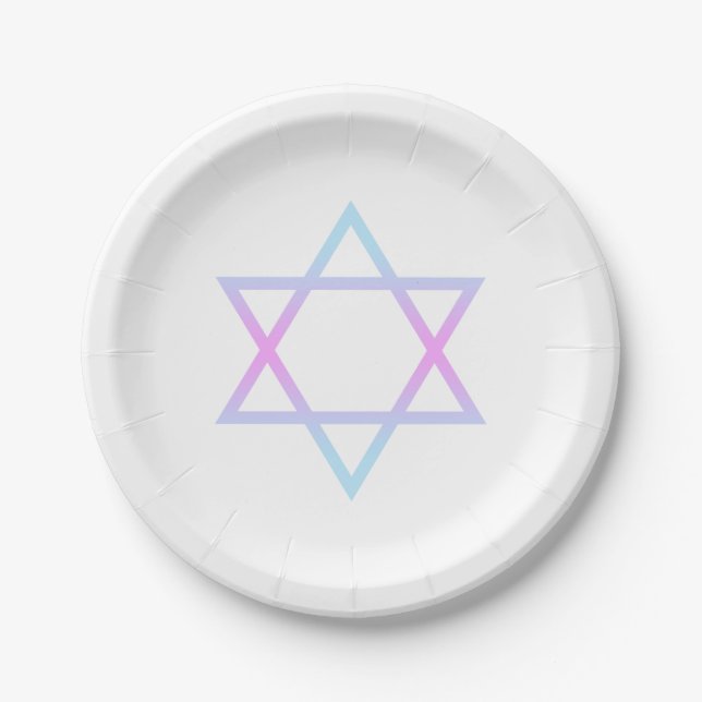 Bat Mitzvah Star of David Pink Blue Lavender Paper Plates (Front)