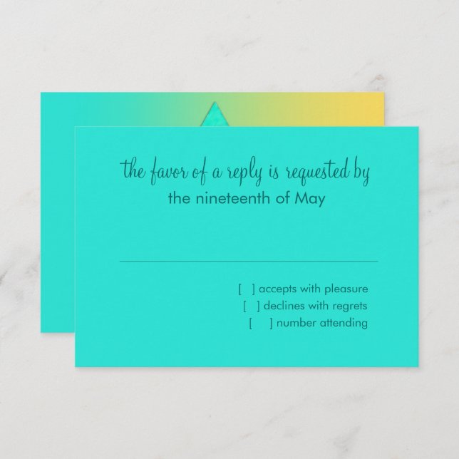 Bat Mitzvah Star of David Yellow Aqua RSVP Card (Front/Back)