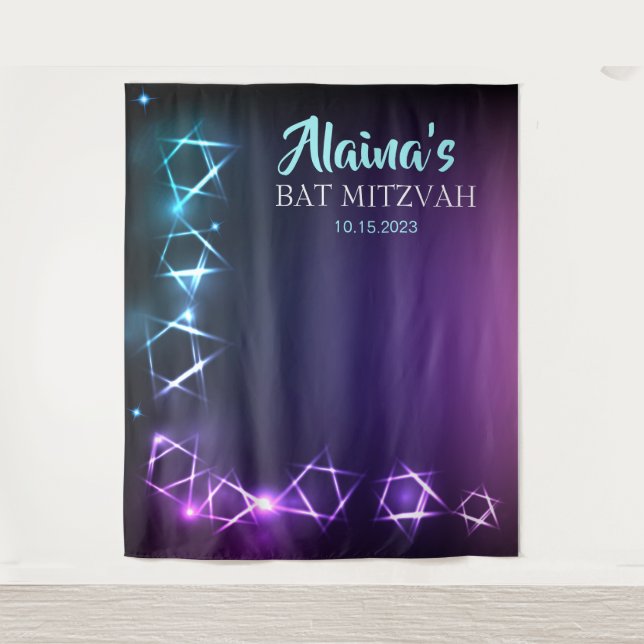 Bat Mitzvah Stars Photo Booth Party Backdrop (Front)