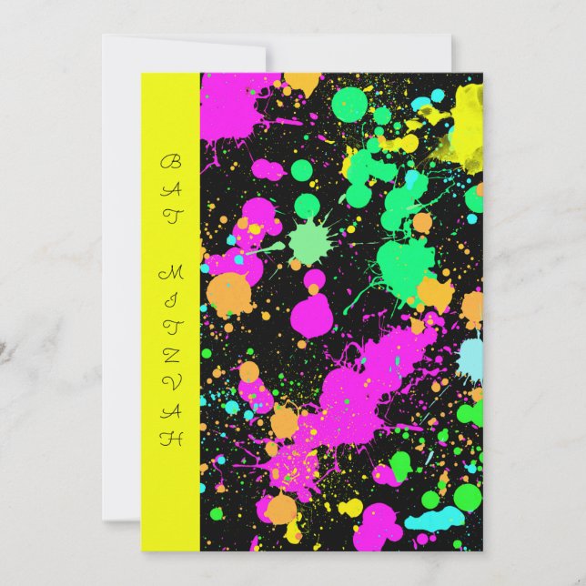 Bat Mitzvah, Sweet Sixteen, Neon, CustomInvitation Invitation (Front)