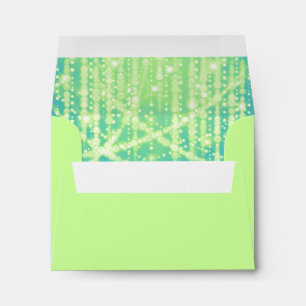 Bat Mitzvah Teal Blue Lime Green Sparkly Lights Envelope