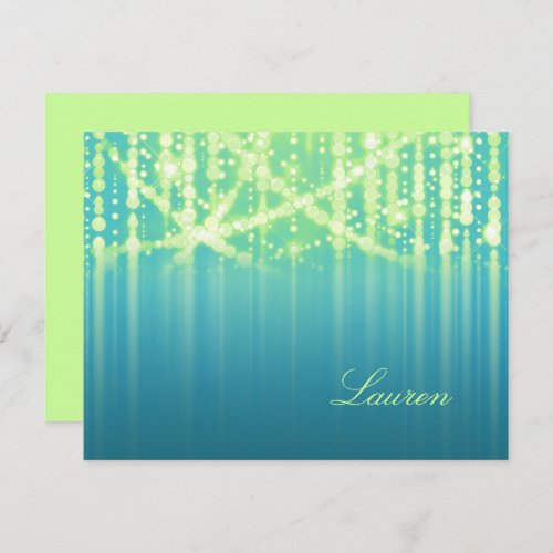 Bat Mitzvah Teal Blue Lime Green Sparkly Lights Invitation