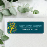 Bat Mitzvah Teal Gold Tree of Life Return Address Label<br><div class="desc">Be proud, rejoice and showcase this milestone of your favorite Bat Mitzvah with this fun, sophisticated, personalized return address label! A stunning, graphic faux gold foil tree with sparkly turquoise, teal, purple and blue Star of David and dot “leaves” overlays a rich, dark teal blue background. Personalize the custom text...</div>