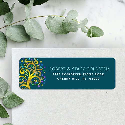 Bat Mitzvah Teal Gold Tree of Life Return Address Label