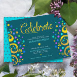 Bat Mitzvah Teal Modern Gold Foil Tree of Life Enclosure Card<br><div class="desc">Be proud, rejoice and showcase this milestone of your favorite Bat Mitzvah! This abstract, graphic faux gold foil tree with sparkly turquoise, teal, purple and blue Star of David and dot “leaves” on a rich, dark teal blue background, is the perfect personalized party info insert for this special occasion. A...</div>
