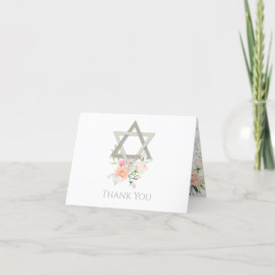 BAT MITZVAH THANK YOU   Watercolor Spring Blossoms Card