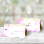 Bat Mitzvah Trendy Gold Dots on Pink Watercolor Place Card<br><div class="desc">No Bat Mitzvah party is complete without personalized place cards. Let your favorite Bat Mitzvah be proud, rejoice and celebrate her milestone at her perfectly coordinated party. Stunning, modern, sparkly gold faux foil tiny dots overlay a light pink watercolor background. Faux gold foil adorns the inside. Personalize the custom text...</div>