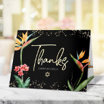 Bat Mitzvah Tropical Floral Watercolor Black Gold Thank You Card<br><div class="desc">Make sure your favorite Bat Mitzvah shows her appreciation to all who supported her milestone event! Send out this sophisticated, personalized thank you card! Stylish, stunning, colorful, tropical watercolor birds of paradise flowers, faux gold handwritten script, Star of David and glitter dots, along with white modern sans serif type, overlay...</div>