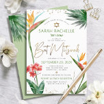 Bat Mitzvah Tropical Gold Script Floral Watercolor Invitation<br><div class="desc">Be proud, rejoice and showcase this milestone of your favorite Bat Mitzvah with this sophisticated, personalized invitation! Stylish, stunning, colorful, tropical watercolor birds of paradise flowers, faux gold handwritten script, Star of David and glitter dots, along with green and gray modern sans serif type, overlay a white background. Additional watercolor...</div>