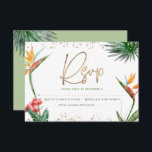 Bat Mitzvah Tropical Gold Script Floral Watercolor RSVP Card<br><div class="desc">Be proud, rejoice and celebrate this milestone of your favorite Bat Mitzvah with this sophisticated, personalized RSVP insert card for your event! Stylish, stunning, colorful, tropical watercolor birds of paradise flowers, faux gold handwritten script, Star of David and glitter dots, along with green and gray modern sans serif type, overlay...</div>