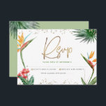 Bat Mitzvah Tropical Gold Script Floral Watercolor RSVP Card<br><div class="desc">Be proud, rejoice and celebrate this milestone of your favorite Bat Mitzvah with this sophisticated, personalized RSVP insert card for your event! Stylish, stunning, colorful, tropical watercolor birds of paradise flowers, faux gold handwritten script, Star of David and glitter dots, along with green and gray modern sans serif type, overlay...</div>