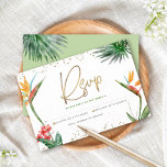 Bat Mitzvah Tropical Gold Script Floral Watercolor RSVP Card<br><div class="desc">Be proud, rejoice and celebrate this milestone of your favorite Bat Mitzvah with this sophisticated, personalized RSVP insert card for your event! Stylish, stunning, colorful, tropical watercolor birds of paradise flowers, faux gold handwritten script, Star of David and glitter dots, along with green and gray modern sans serif type, overlay...</div>