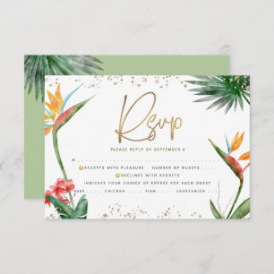 Bat Mitzvah Tropical Gold Script Palm Watercolor RSVP Card