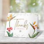 Bat Mitzvah Tropical Watercolor Floral Gold Script Thank You Card<br><div class="desc">Make sure your favorite Bat Mitzvah shows her appreciation to all who supported her milestone event! Send out this sophisticated, personalized thank you card! Stylish, stunning, colorful, tropical watercolor birds of paradise flowers, faux gold handwritten script, Star of David and glitter dots, along with rose pink modern sans serif type,...</div>