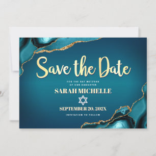 Bat Mitzvah Turquoise Agate Ombre Gold Script Chic Save The Date