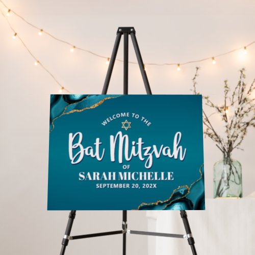 Bat Mitzvah Turquoise Agate Ombre Script Welcome Foam Board