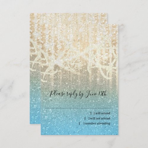 Bat Mitzvah Turquoise and Gold Extra Sparkly RSVP Card
