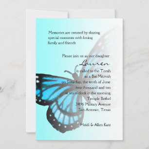 Bat Mitzvah Turquoise Blue Butterfly Ombre Invitation