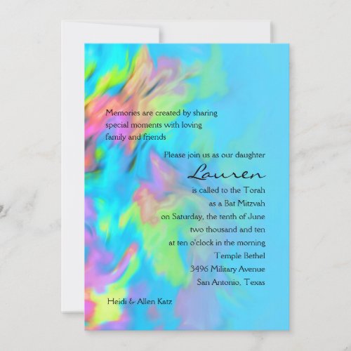 Bat Mitzvah Turquoise Tye Dye Design Card